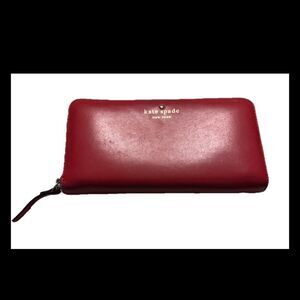 Kate Spade Deep Red Leather Slim Bifold Zipper Wallet
